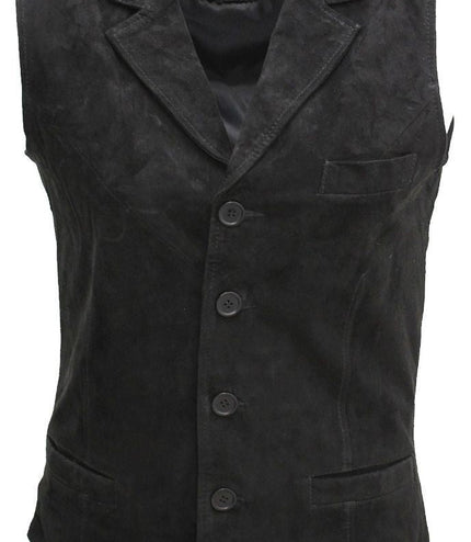 Mens Classic Smooth Goat Suede Leather Waistcoat-Exeter - Black