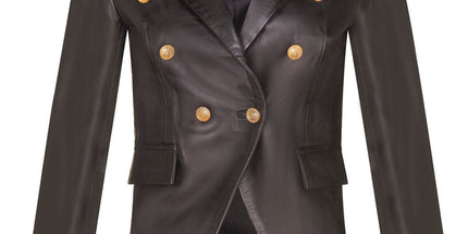 Womens Leather Military Blazer Jacket-Aalborg