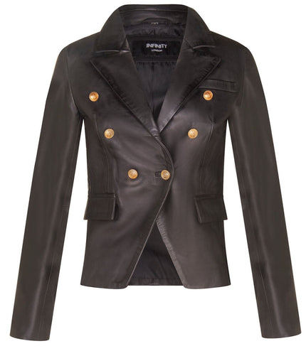 Womens Leather Military Blazer Jacket-Aalborg