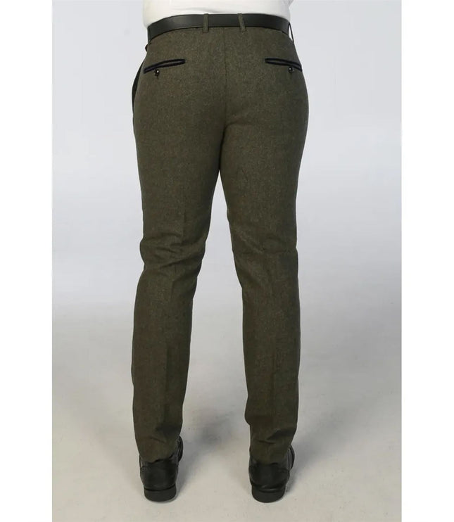 Men's Olive Green Wool Blend Tweed Formal Trousers