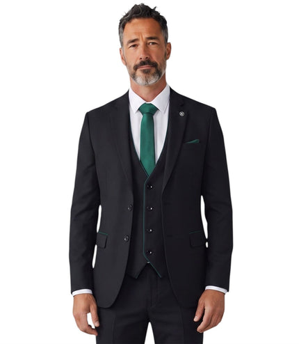 Men's Black Formal 3 Piece Tailored Fit Plain Suit - IM4