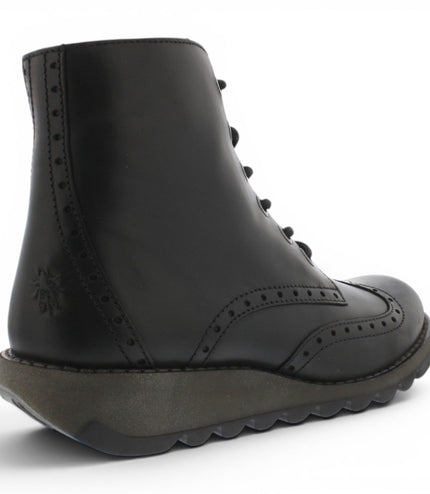 Fly London Women’s Black Leather Lace-Up Ankle Boots- SARL069