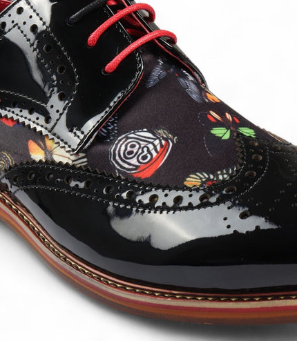 Justin Reess Men's Butterfly Print Patent Leather Brogue Shoes - Julius