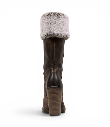 Windsorsmith Womens Mid Calf Brown Leather High Heel Fur Boots - Lovestruck