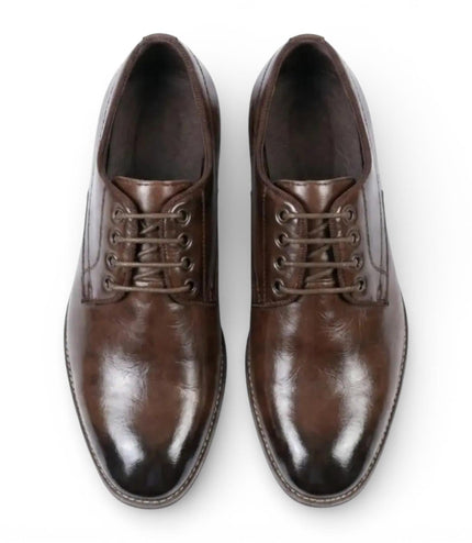 Men's Brown Classic Plain Toe Lace-Up Derby Oxford Formal Lace-Up Brogue Shoes