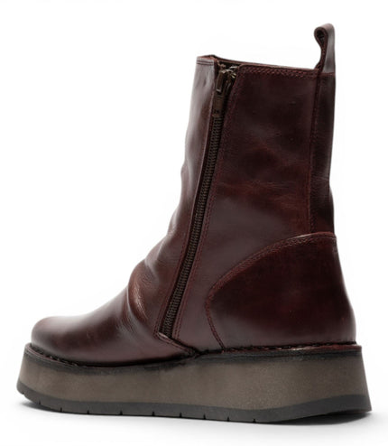 Fly London Womens Wine Leather Zip Up Platform Ankle Boots - RENO053FLY
