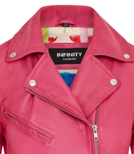 Women's Classic Brando Biker Leather Jacket - Broome - Fuschia