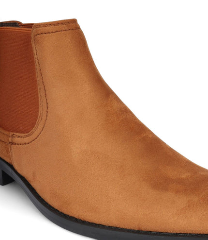 Men's Tan Suede Chelsea Boots Real Leather Lined Slip-On