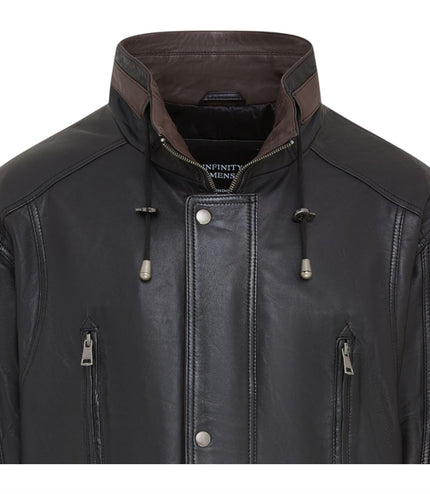 Mens Soft Italian Leather Parka Coat-Winnipeg - Black-Brown