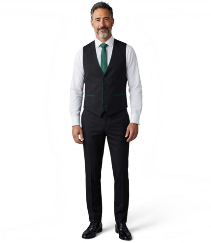 Men's Black Formal 3 Piece Tailored Fit Plain Suit - IM4