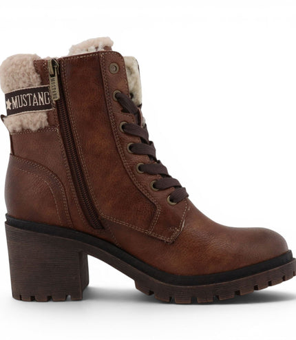 Mustang Women's Cognac Brown Winter Warm Heeled Lace-Up Boots - M0122001