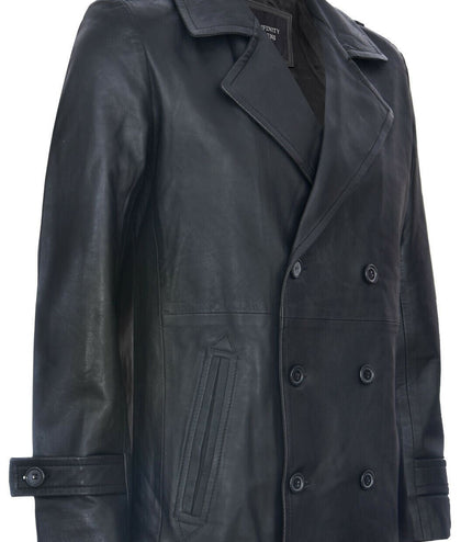 Mens Leather Peacoat-Amara - Black