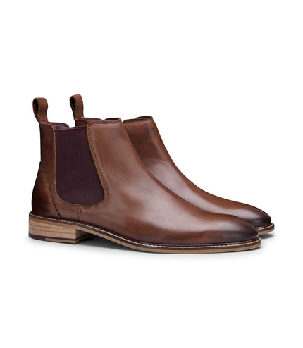 Mens Chestnut-Brown Leather Classic Chelsea Boots