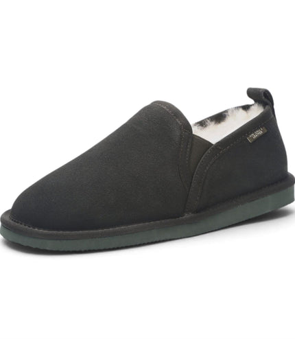 Men's Olive Green Genuine Sheepskin Suede Slipper Winter Moccasins - Cedar
