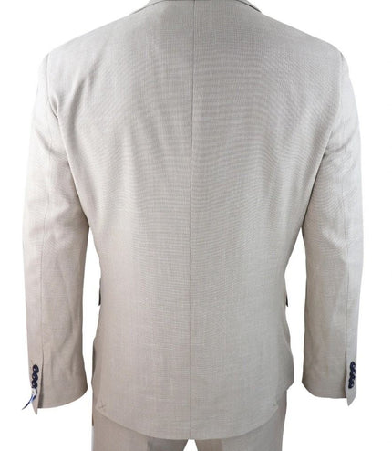 Mens 3 Piece Cream Linen Summer Spring Classic Suit