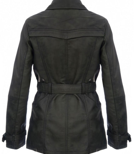 Womens Nappa Leather Trench Coat-Mosul - Green