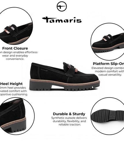 Tamaris Women's Black Suede Leather Loafer Casual Shoes - 24722-43