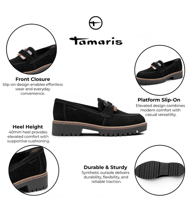 Tamaris Women's Black Suede Leather Loafer Casual Shoes - 24722-43