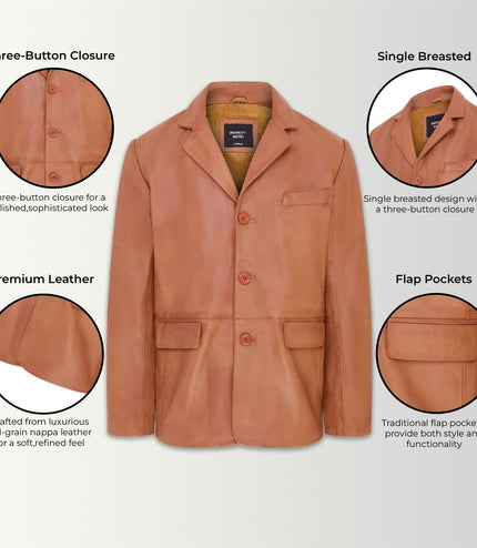 Mens Genuine Leather Blazer Soft Real Italian Tailored Vintage Jacket Coat - Tan