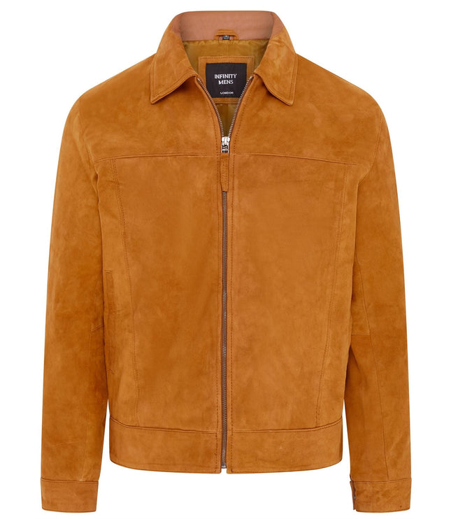 Mens Retro Brown 100% Goat Suede Leather Harington Biker Jacket - Tan