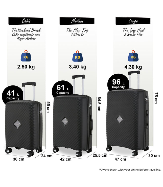 Courtenay Set of 3 Hard Shell Suitcase in Black