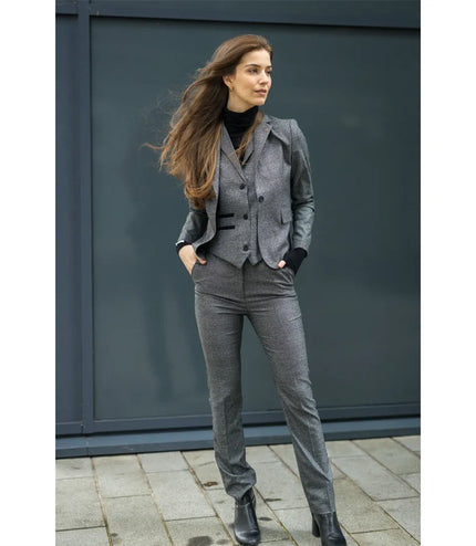 Women's Grey Three-Piece Tailored Fit Suit in Prince of Wales Check