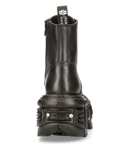 New Rock Unisex Black Leather Combat Platform Boots - TANK083-C1