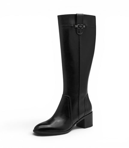 Tamaris Women’s Black Leather Riding Knee-High Heel Long Boots - 25576-47