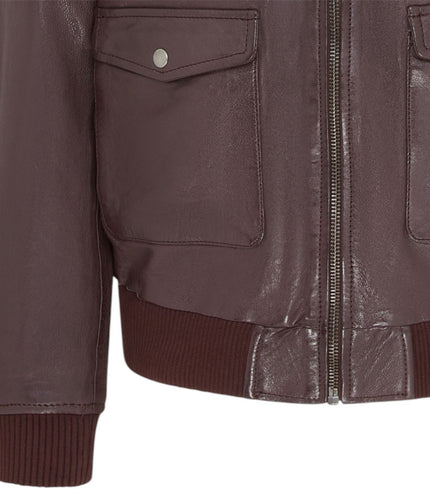 Men's Brown Leather Bomber G-1 Aviator Collar Jacket  - Maverick