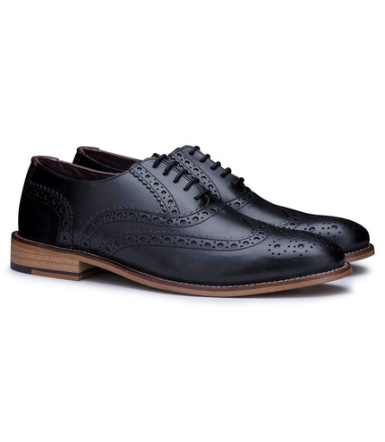 Mens Classic Oxford Black Leather Gatsby Brogue Shoes