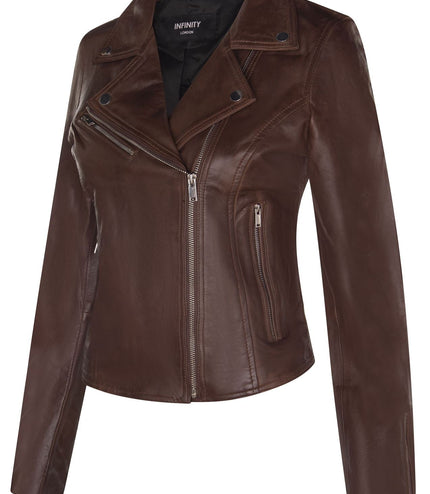 Womens Leather Classic Biker Brando Jacket-Baku - Brown