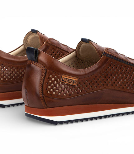 Pikolinos Men's Brown Leather Elastic Slip-on Sneaker Trainers Shoes - Liverpool