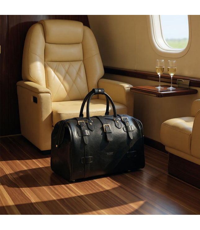 Genuine Leather Black Duffle Holdall Vintage Travel Gym Bag - Windsor