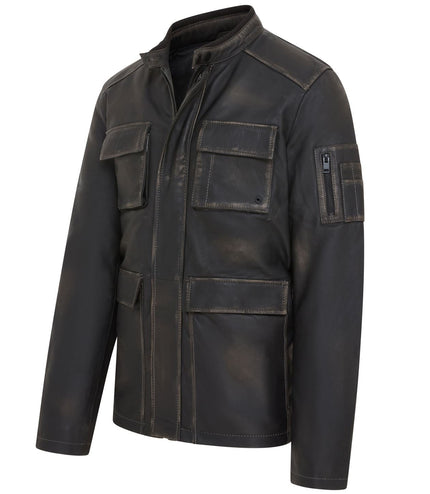 Men's Black Vintage Lamb Leather Safari Parka Jacket Coat