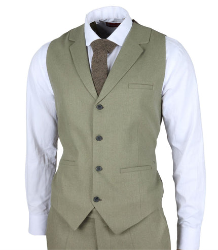 Men's Sage Green Tailor Fit 3 Piece Linen Summer Wedding Suit