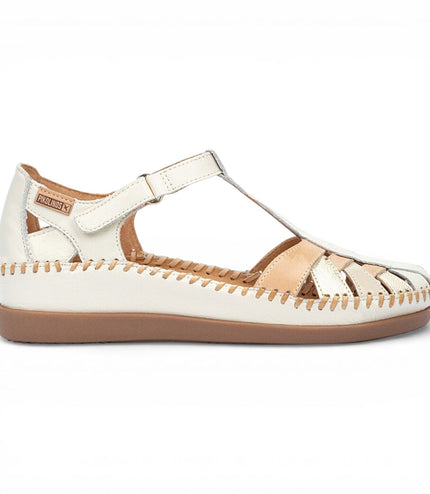 Pikolinos Women's White Leather Semi-Open Wedge Sandal Shoes - Cadaques