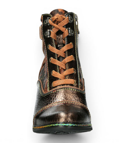 Laura Vita Women's Victorian Floral Bronze Leather Lace-Up Ankle Boots - Idcorao-10