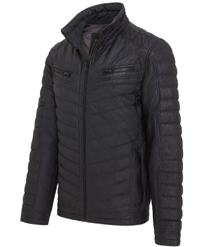 Men's Puffer Leather Biker Quilted Vintage Bomber Jacket - Black