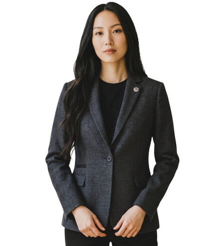 Women's Black Wool Tweed Herringbone Check Blazer - WS-1
