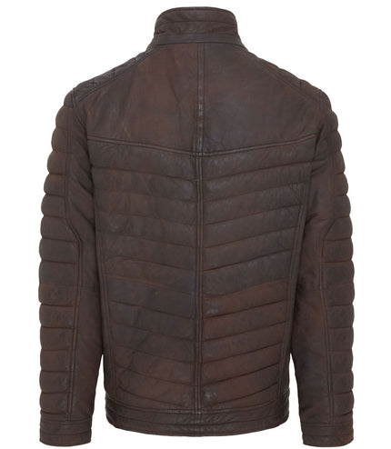 Men's Puffer Leather Biker Quilted Vintage Bomber Jacket - Brown