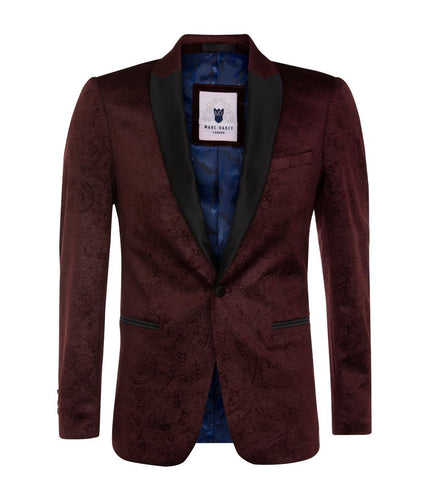Mens Wine Velvet Paisley Blazer Dinner Jacket