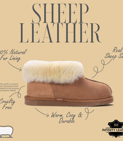 Women's Sheepskin Suede Ankle Tan Slip-On Bootie Winter - Glacier