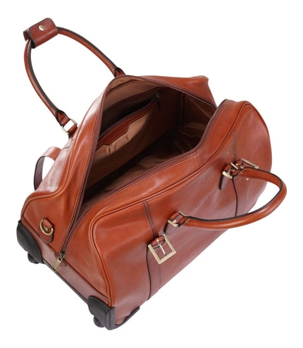 Genuine Leather Tan Wheeled Holdall Duffle Travel Cabin Bag - Holt