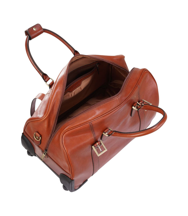 Genuine Leather Tan Wheeled Holdall Duffle Travel Cabin Bag - Holt