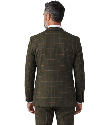 Men's Green Tweed Herringbone Formal Check Blazer - Harris