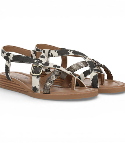 Blowfish Malibu Women's Black White Micro Wedge Strappy Sandals - April