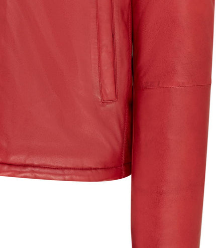 Mens Reversible Hooded Leather Jacket Premium Lambskin Napa - Red/Black