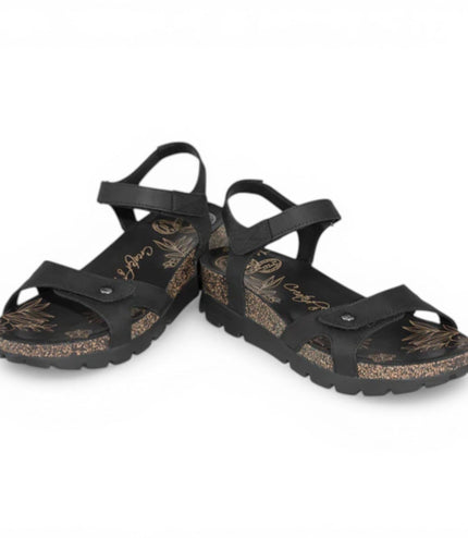 Panama Jack Women's Wedge Black Leather Platform Sandals -  Sulia B2