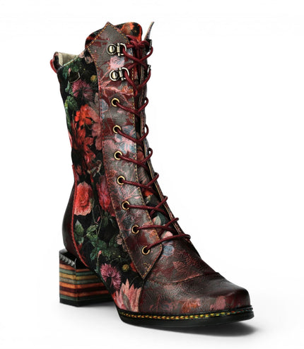 Laura Vita Women's Goth Victorian Floral Wine Leather High Lace-Up Boots - Ibcano-15
