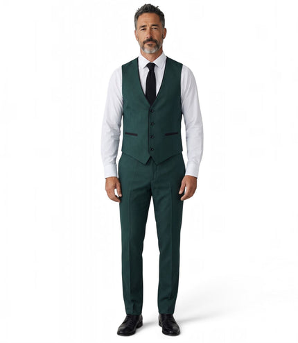 Men's Green Formal 3 Piece Tailored Fit Plain Suit - IM4